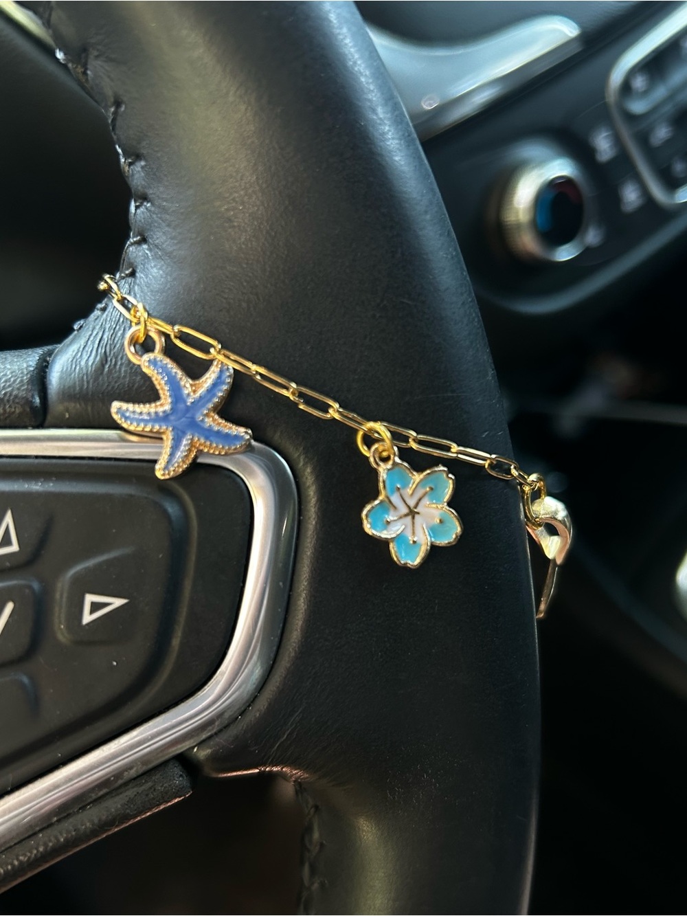 Gold-Tone Charm Chain Bracelet with Blue Starfish & Turquoise Flower